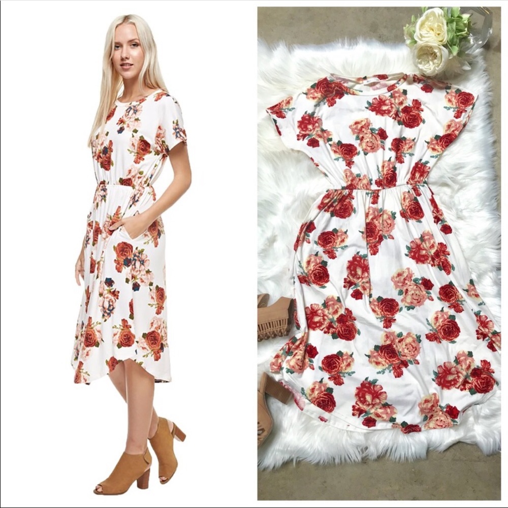 Reborn J Ivory Floral Midi Dress